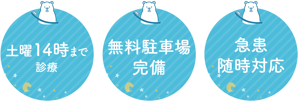 ・平日20時まで、土曜14時まで診療・無料駐車場完備・急患随時対応